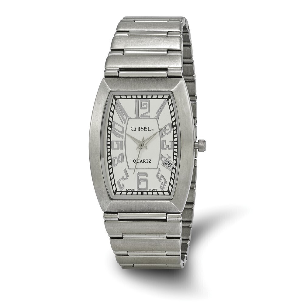 Kazi Luxury Mens Chisel Stainless Steel White Tonneau Dial Watch